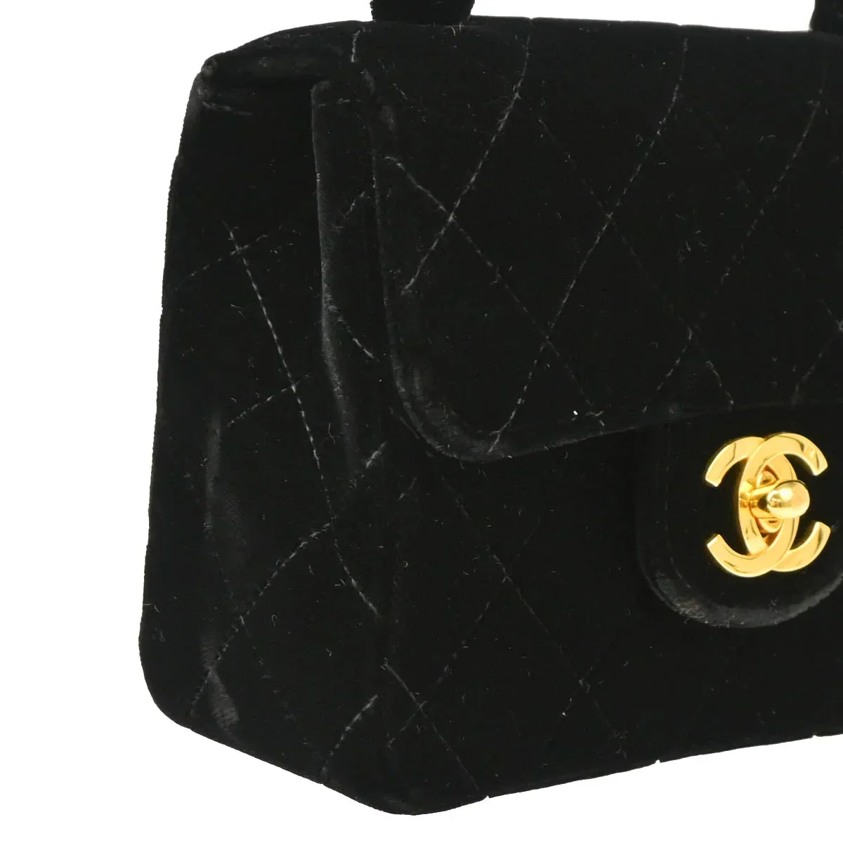 Chanel 1991-1994 Black Velvet Mini Square Handbag - Image 3