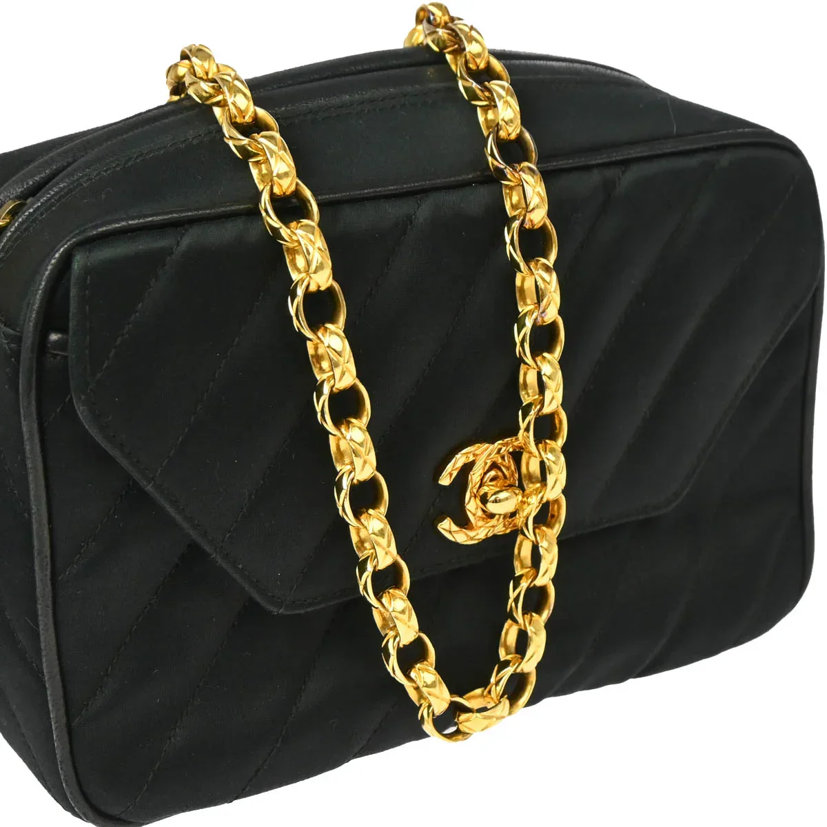 Chanel 1991-1994 Black Satin Camera Bag Mini - Image 3
