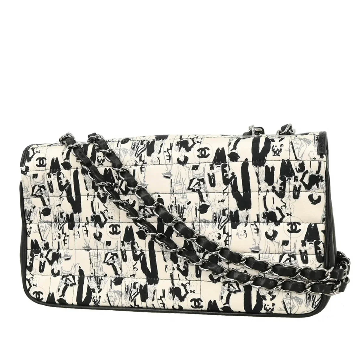 Chanel 2003-2004 White Black Silk Choco Bar Shoulder Bag - Image 2