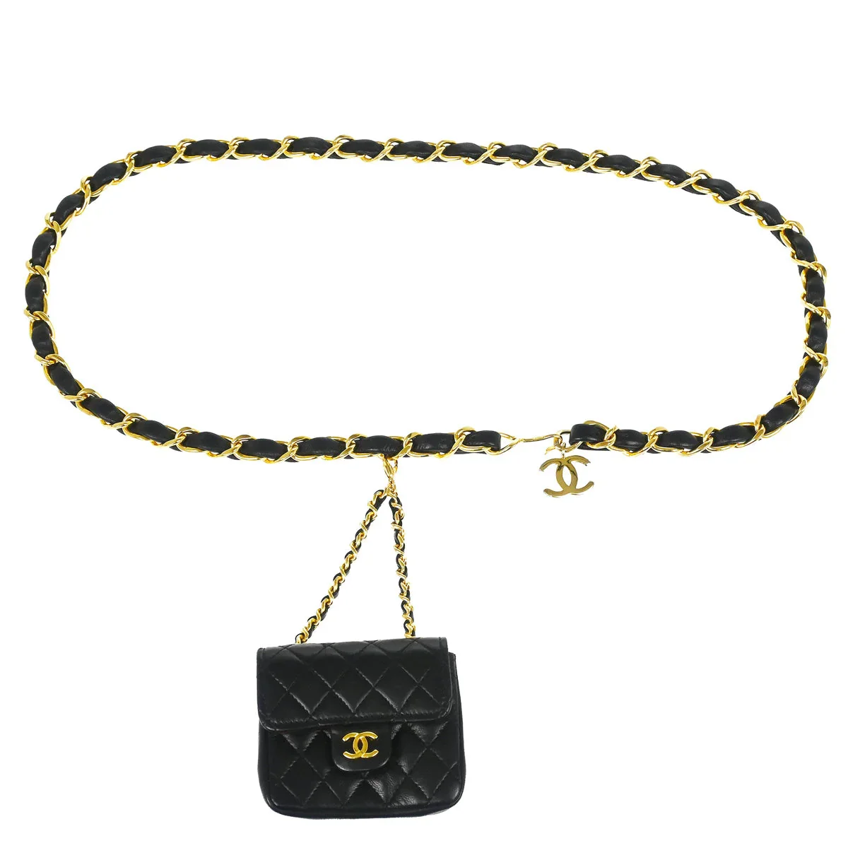 Chanel 1986-1988 Black Lambskin Classic Flap Micro Belt Bag