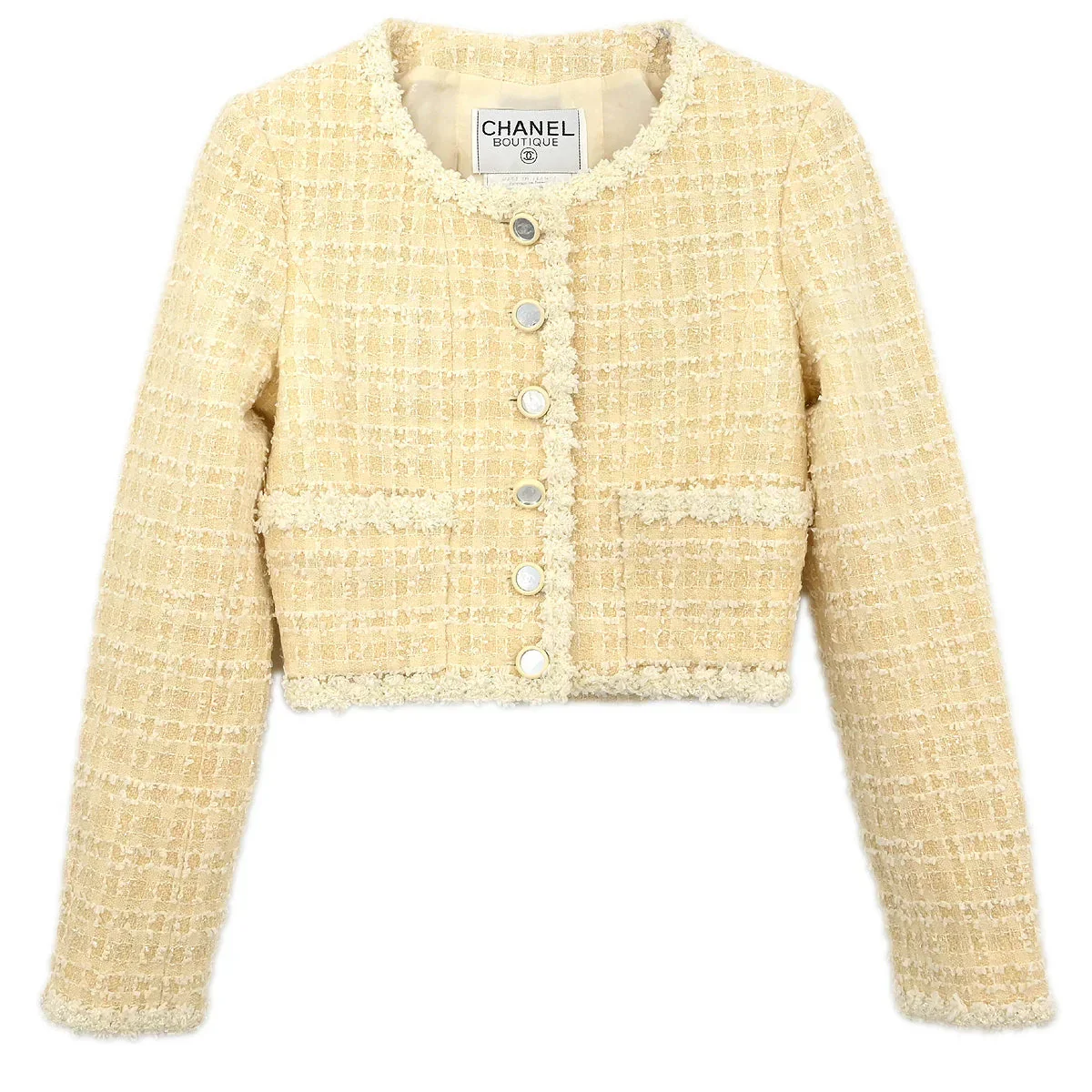 Chanel Collarless Single Breasted Jacket White #34
