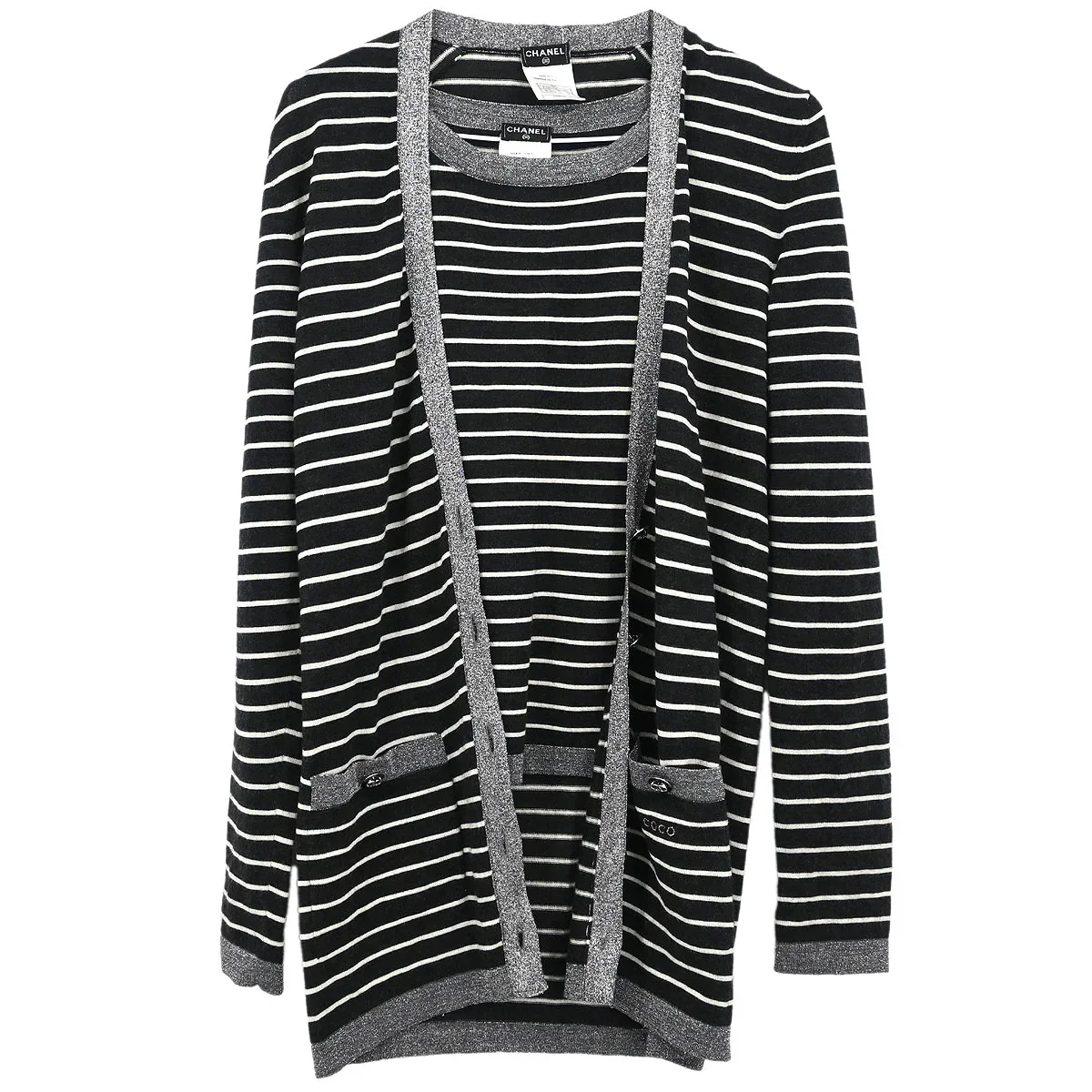 Chanel 2009 Set Cardigan Sleeveless Top Black #34