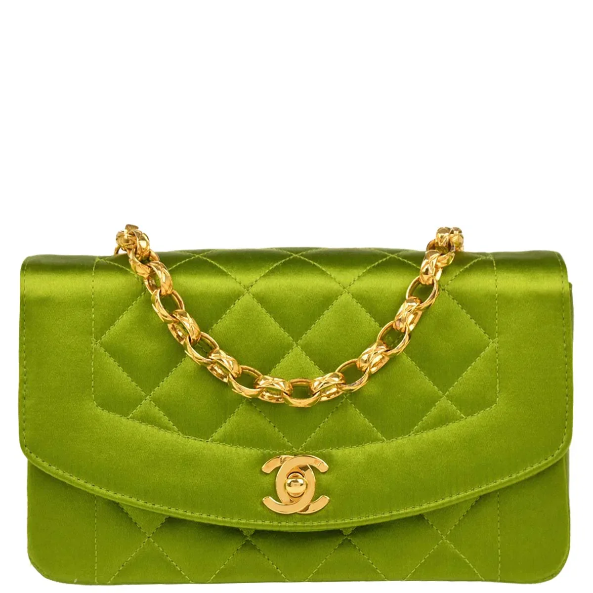 Chanel Green Satin Diana Shoulder Bag