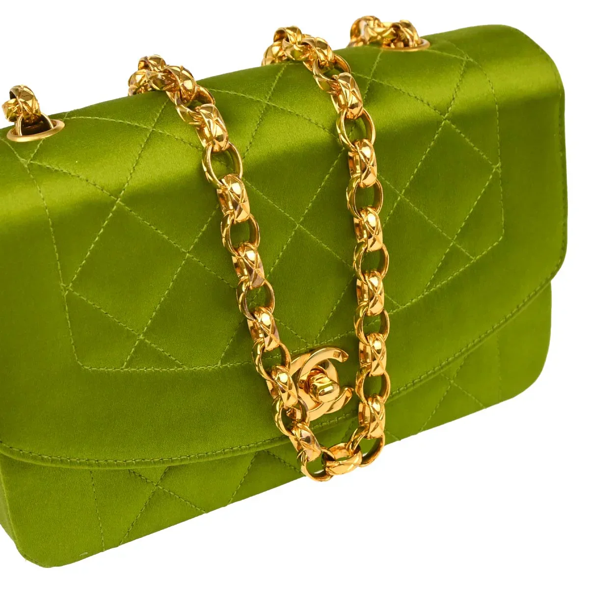 Chanel Green Satin Diana Shoulder Bag - Image 3