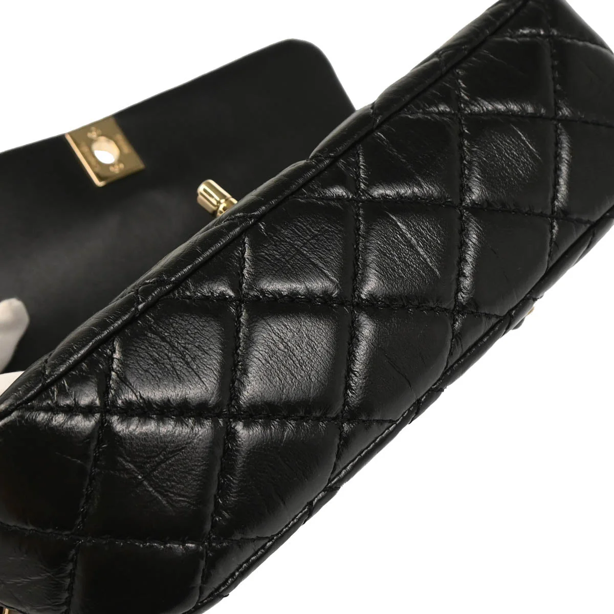 Chanel 2019 Black Lambskin Bias Stitch Straight Flap Shoulder Bag - Image 5