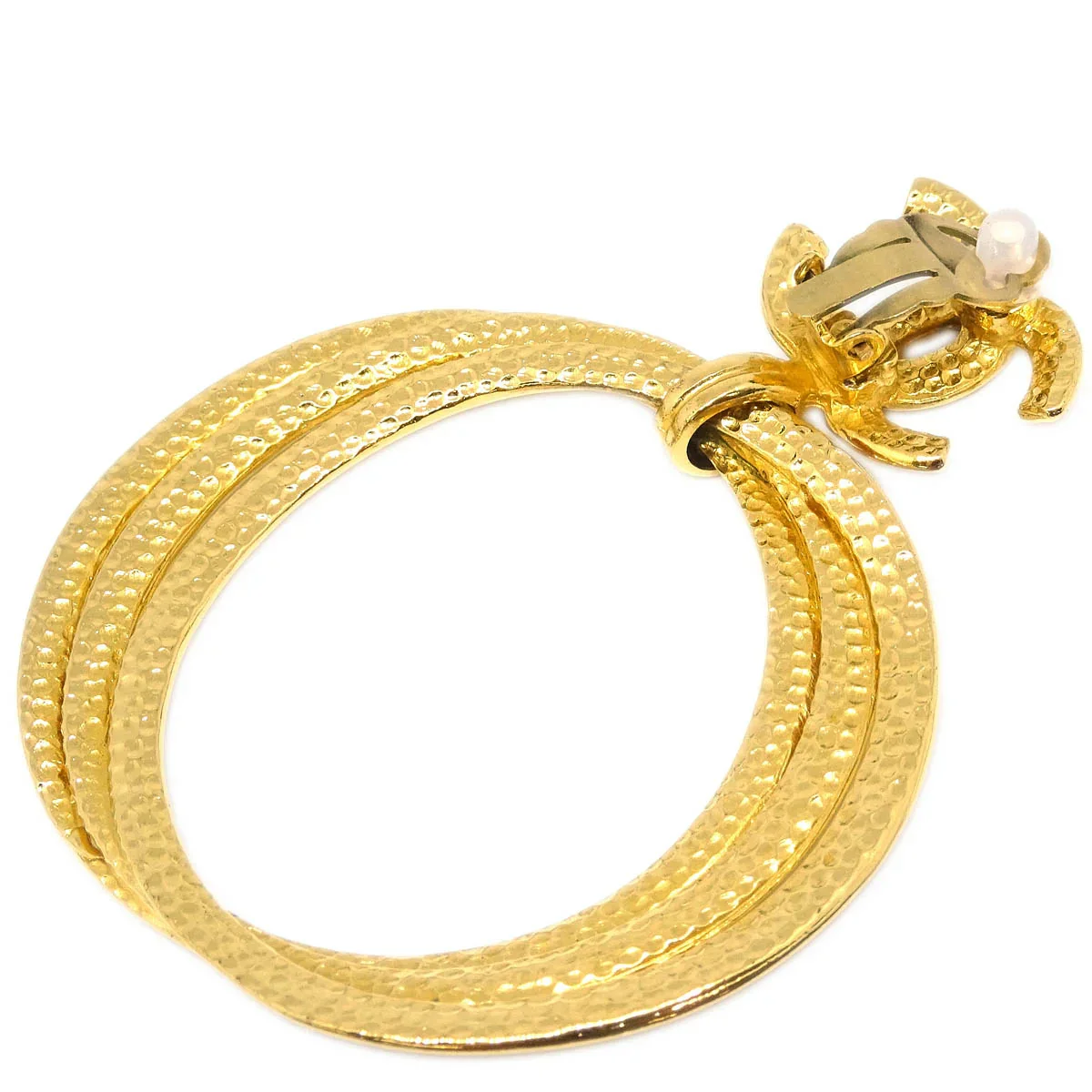 Chanel Dangle Hoop Earrings Clip-On Gold 96P - Image 3