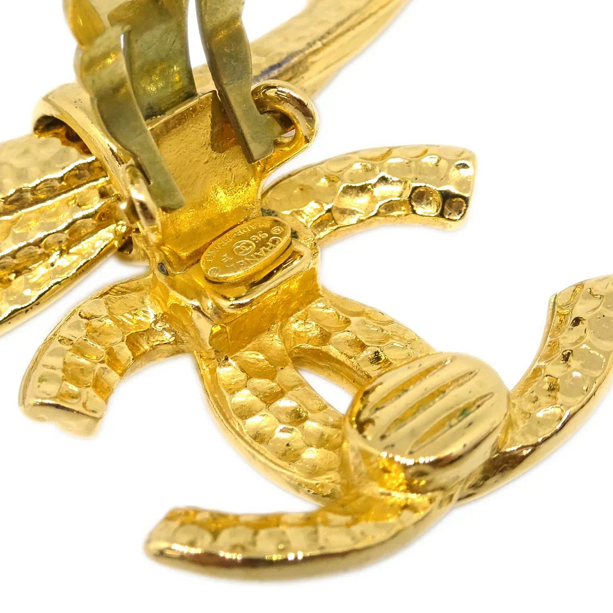 Chanel Dangle Hoop Earrings Clip-On Gold 96P - Image 4