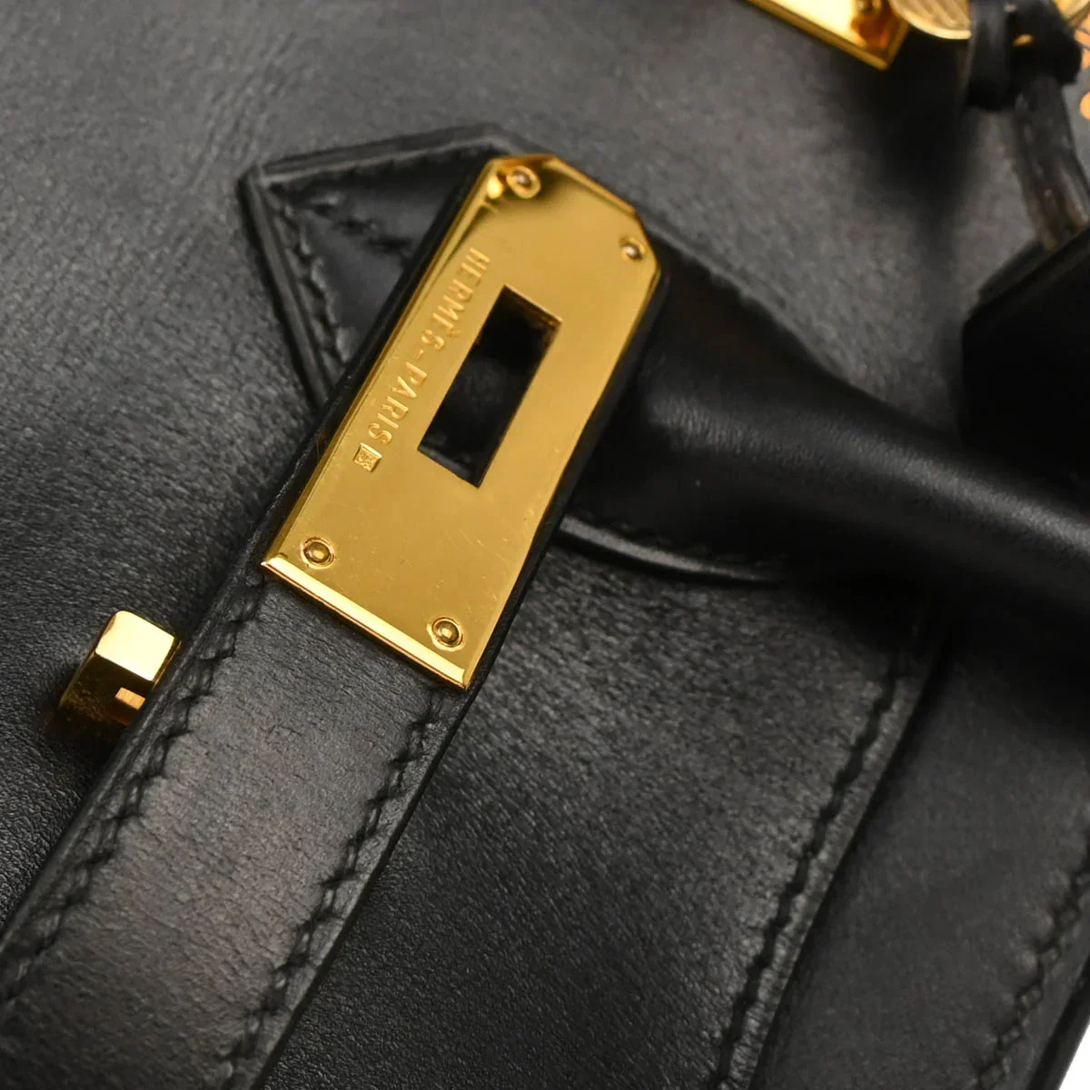 Hermes 1997 Black Box Calf Haut a Courroies 32 Handbag - Image 7
