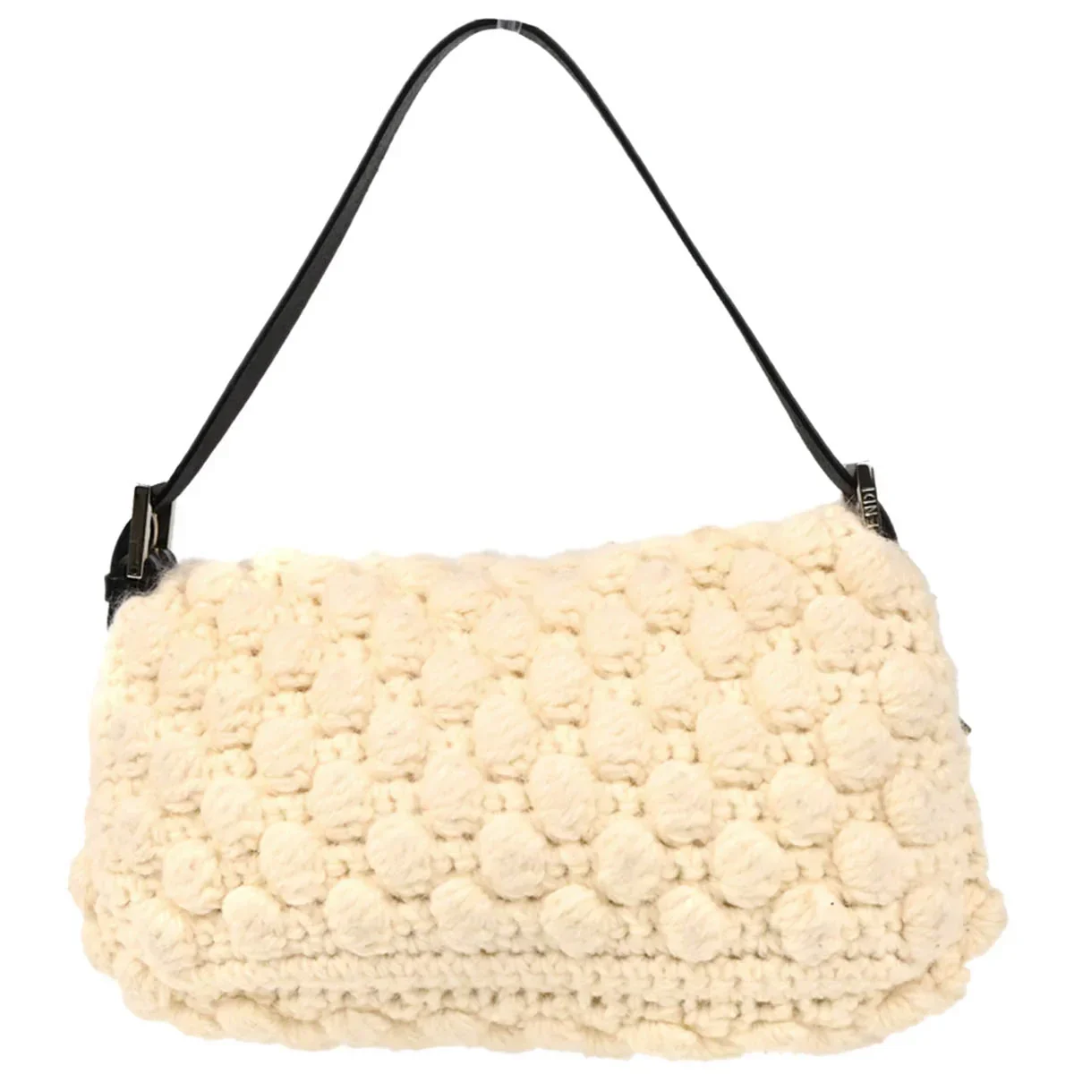 Fendi 1990s White Wool Baguette Handbag - Image 3