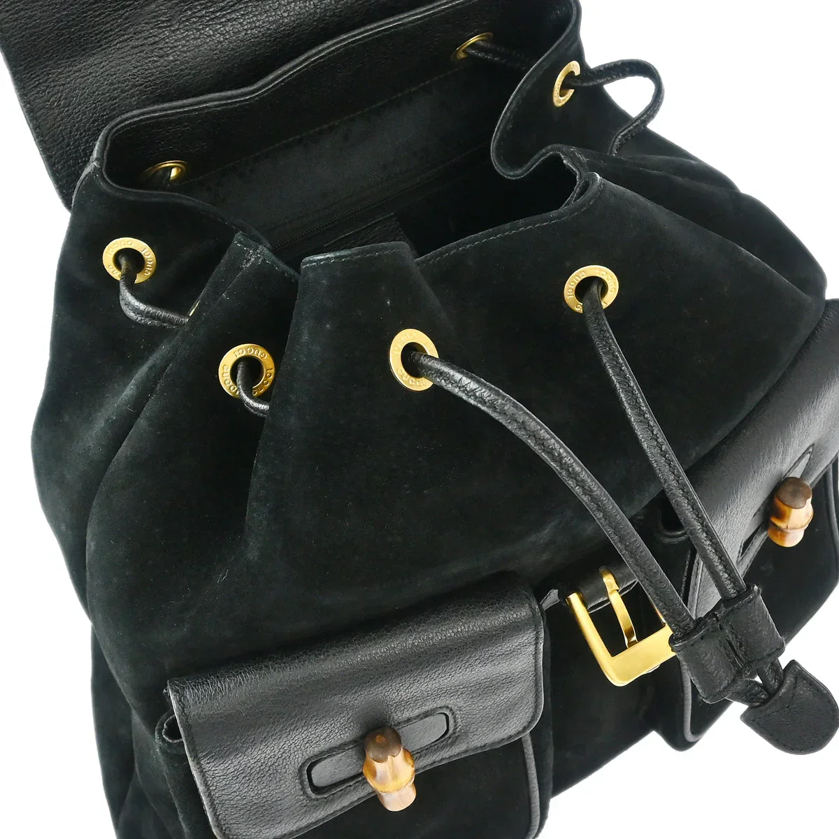 Gucci 1970-1990s Suede Bamboo Backpack - Image 7