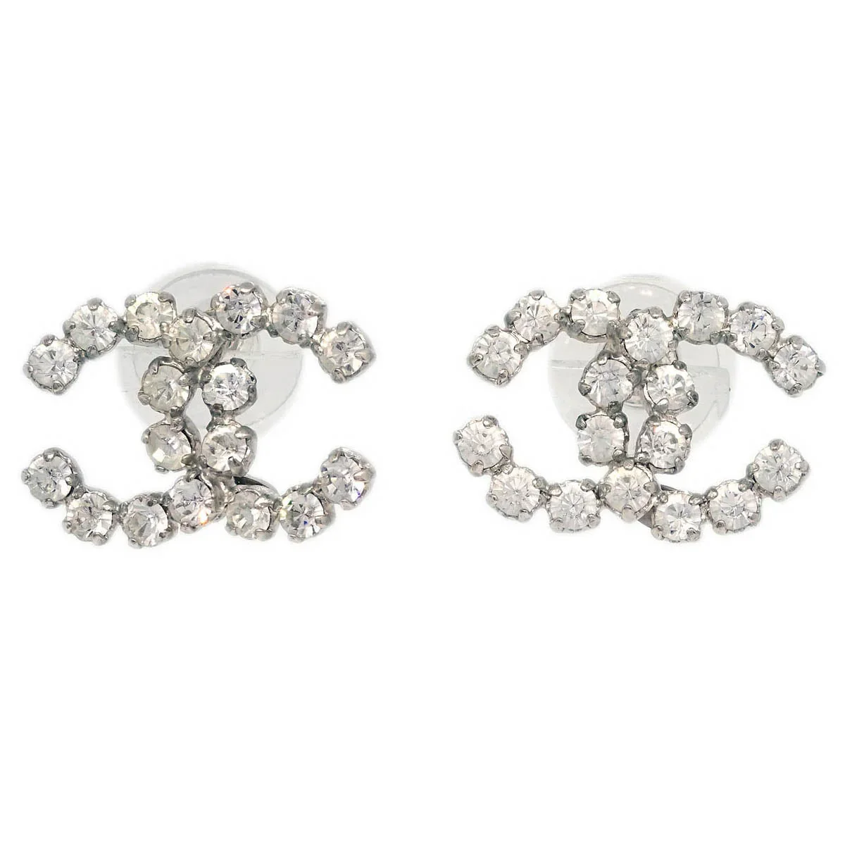 Chanel CC Piercing Earrings Silver Rhinestone 00A