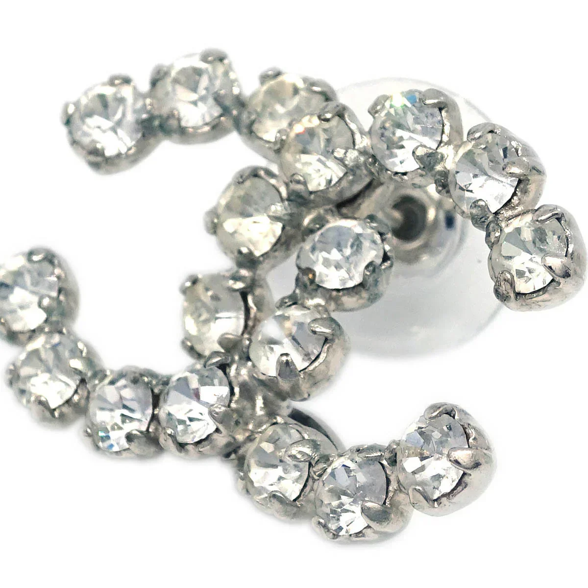 Chanel CC Piercing Earrings Silver Rhinestone 00A - Image 3