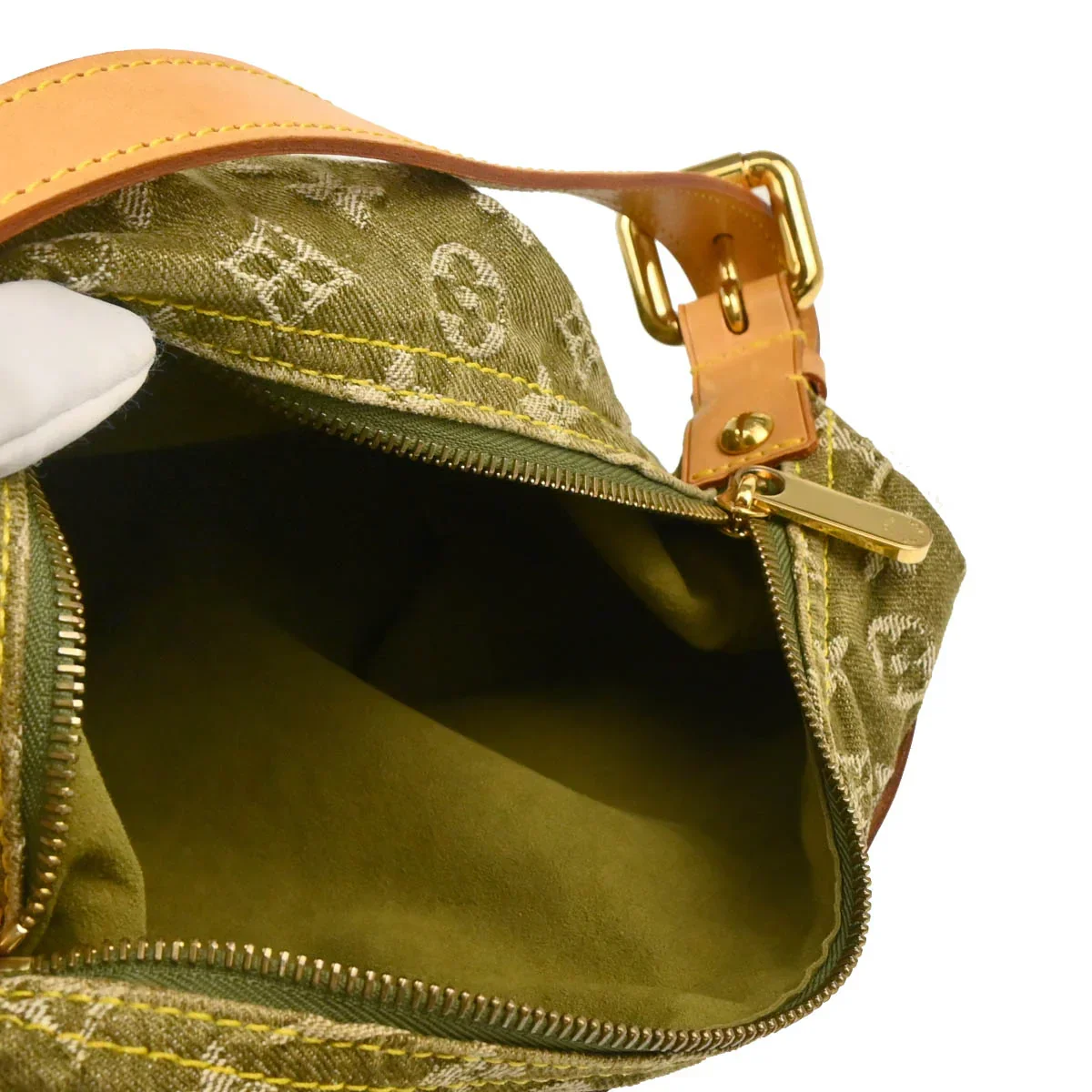 Louis Vuitton 2006 Green Monogram Denim Baggy PM Shoulder Bag M95213 - Image 4