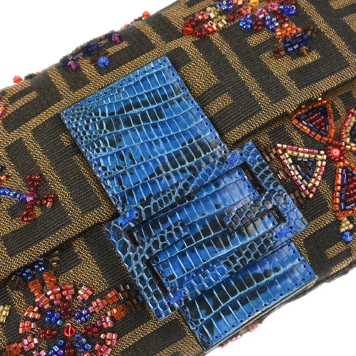 Fendi * 2000 Brown Crocodile Zucca Baguette Handbag - Image 5