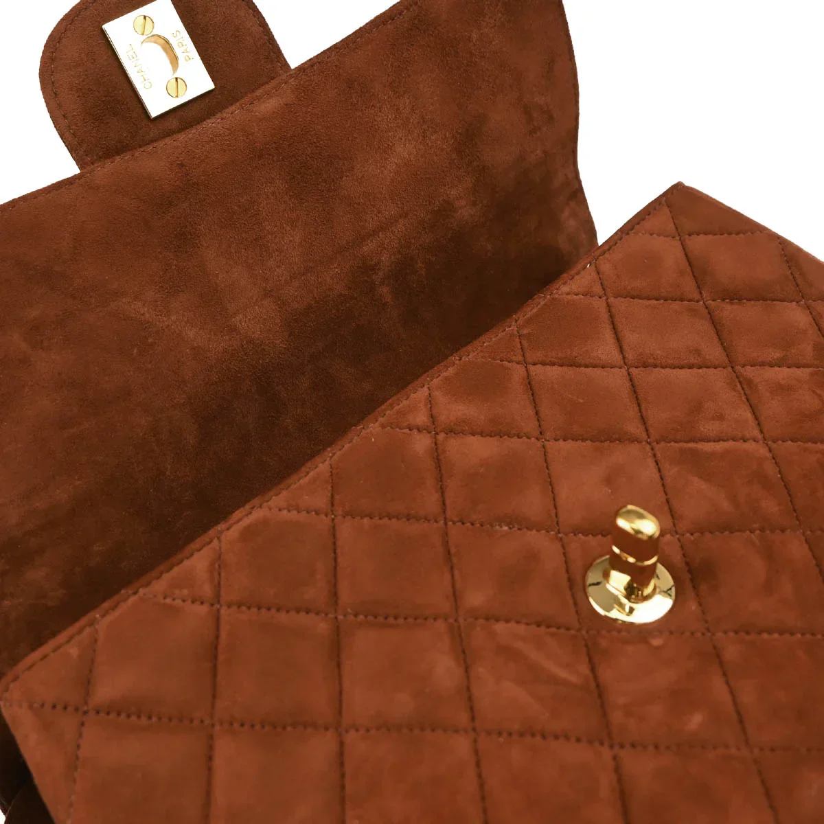 Chanel 1996-1997 Brown Suede Double Sided Classic Flap Shoulder Bag - Image 8