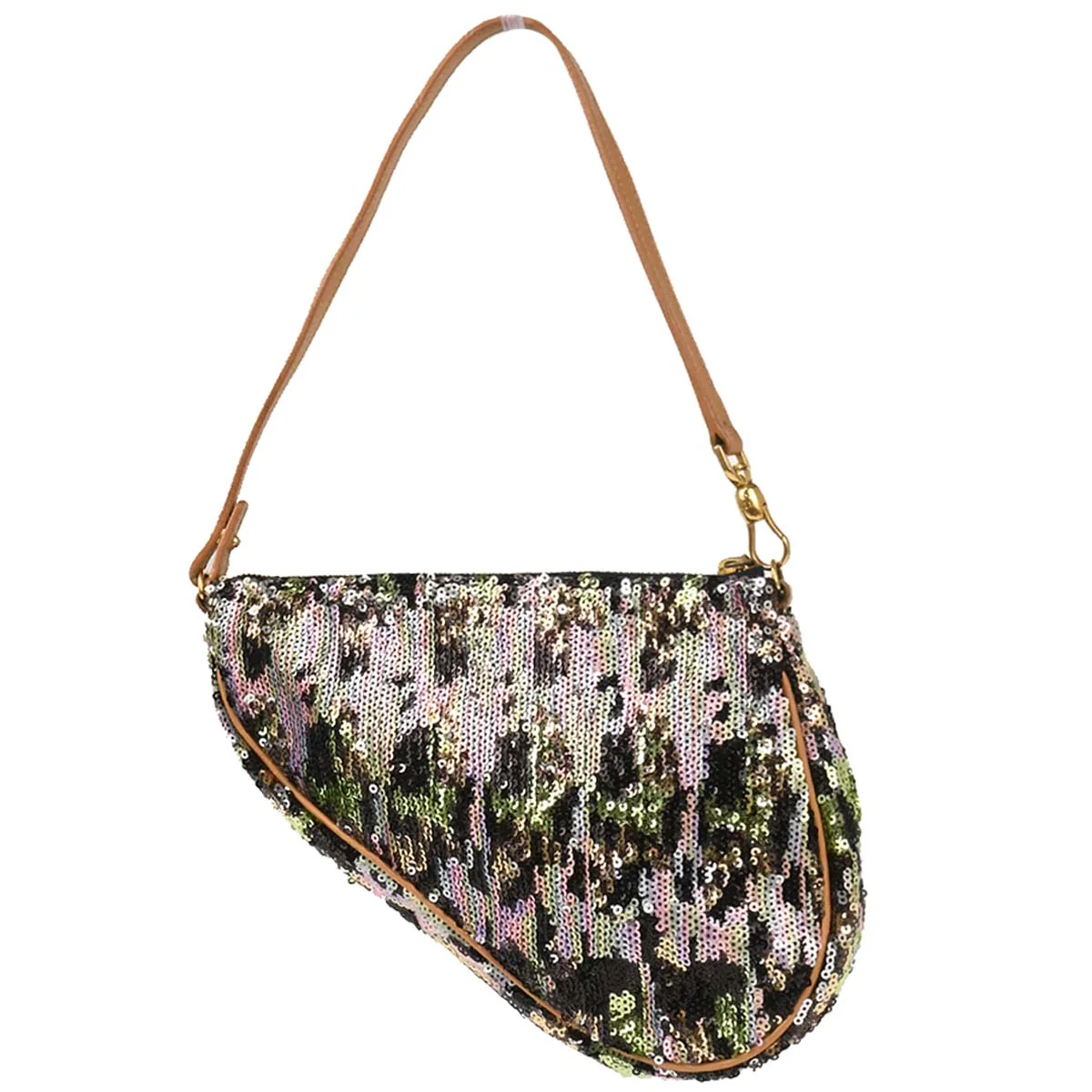 Christian Dior Green Black Sequins Saddle Handbag - Image 2