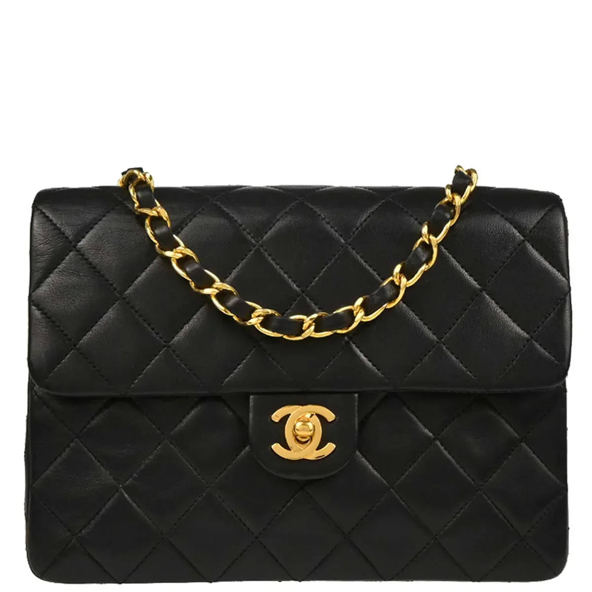 Chanel 1989-1991 Black Lambskin Classic Square Flap Shoulder Bag - Image 11