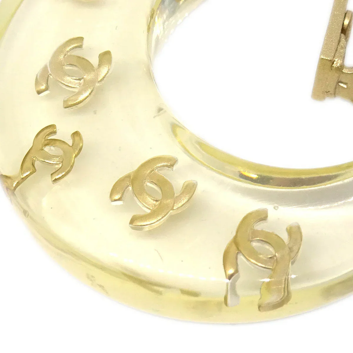 Chanel Hoop Crescent Moon Earrings Clip-On Gold 01P - Image 2