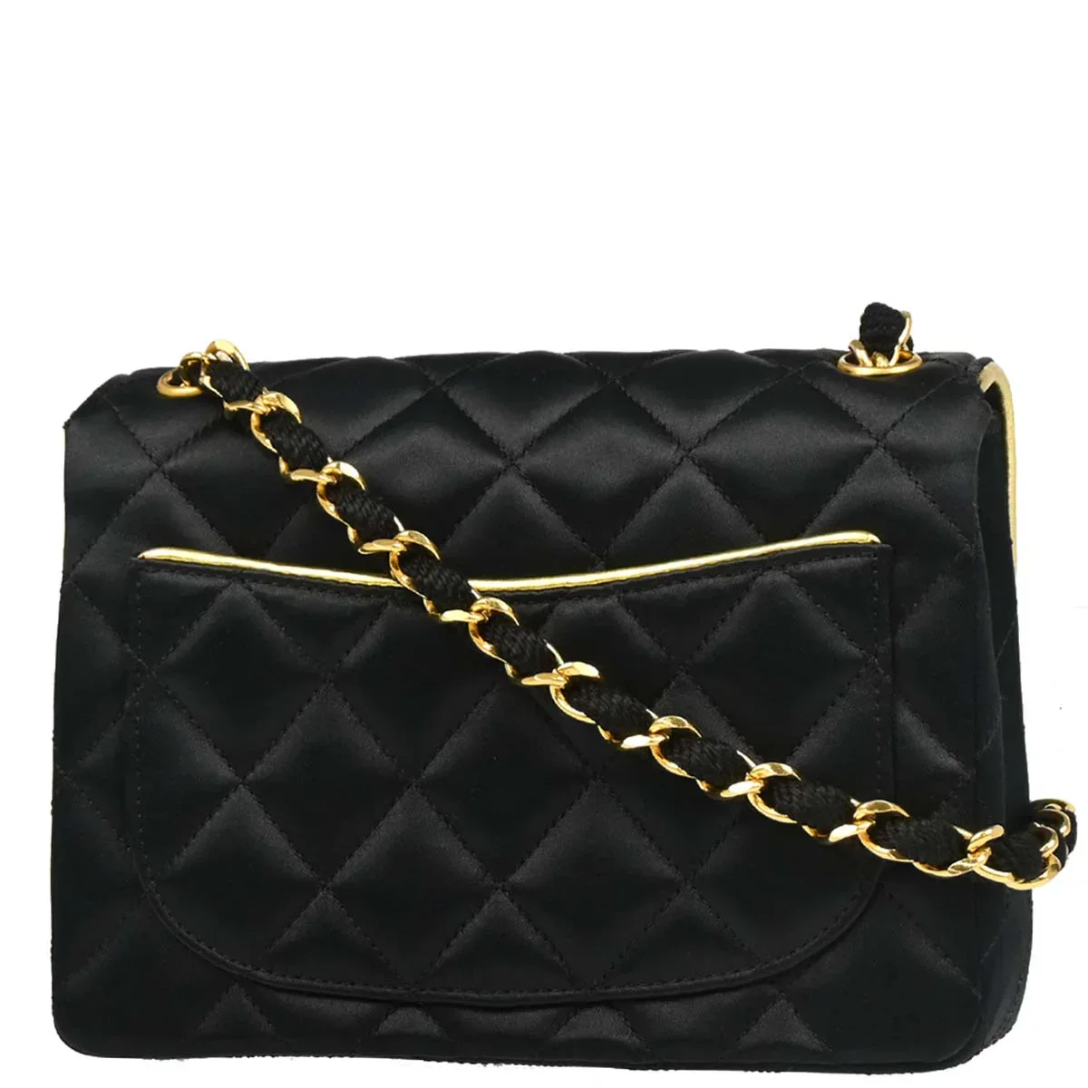 Chanel 1989-1991 Black Satin Mini Classic Square Flap Shoulder Bag - Image 2