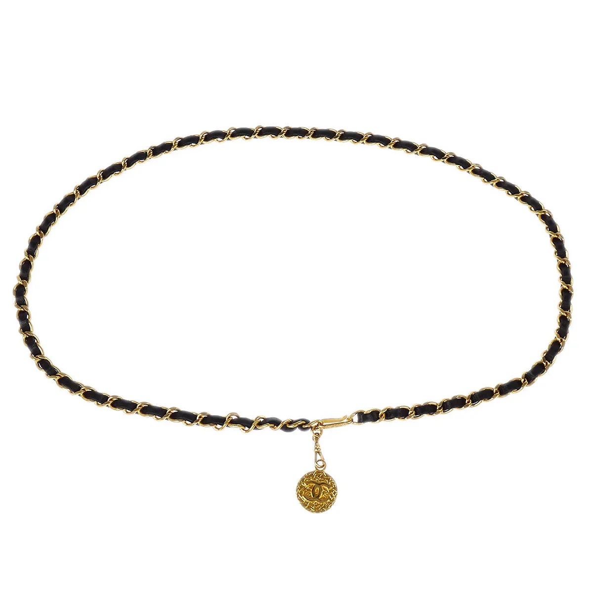 Chanel Chain Belt Medallion Gold Black Small Good
