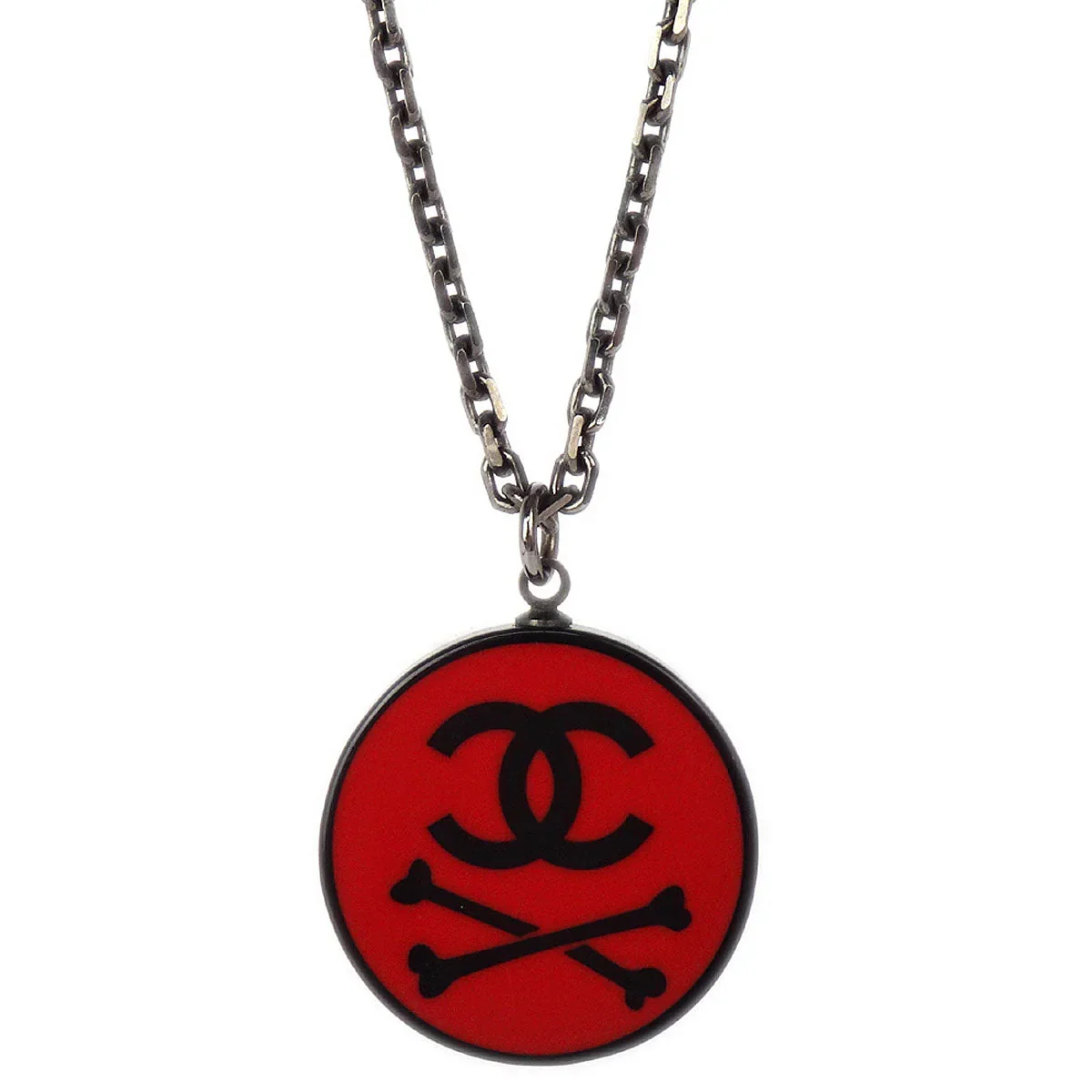 Chanel Medallion Pendant Necklace Silver 03P