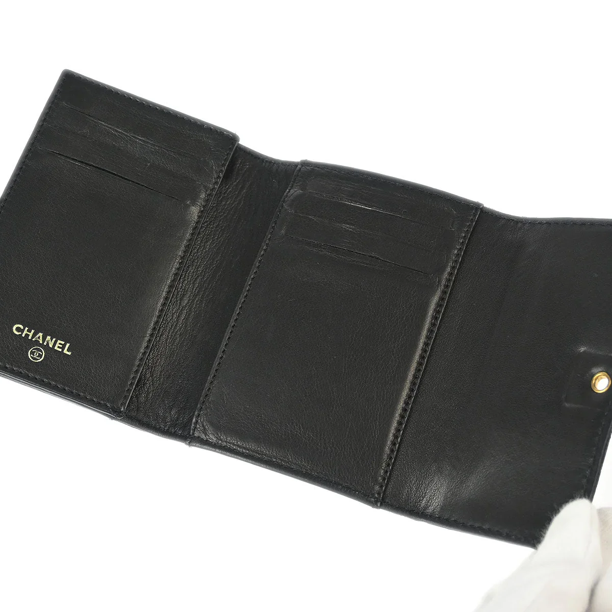 Chanel 1997-1999 Black Caviar Trifold Wallet - Image 4