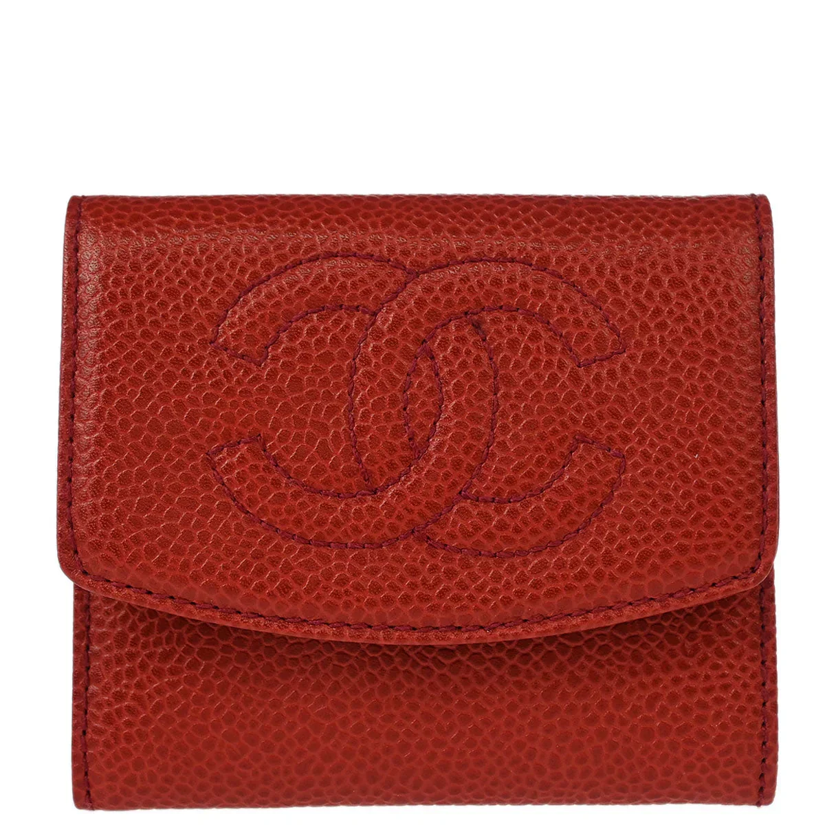 Chanel 1994-1996 Red Caviar Coin Purse Wallet