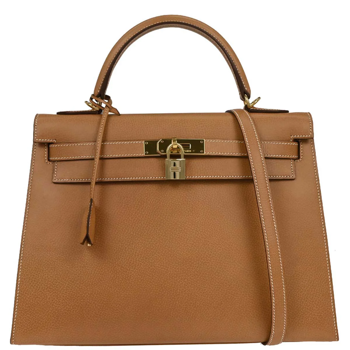 Hermes 2003 Gold Ardennes Kelly 32 Sellier 2way Shoulder Handbag