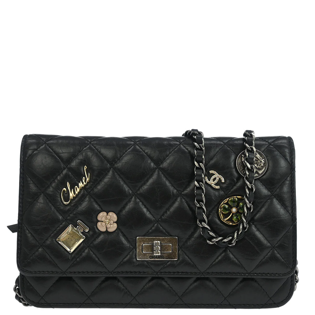 Chanel 2015-2016 Calfskin Mademoiselle Lock Icon WOC Wallet on Chain Shoulder Bag
