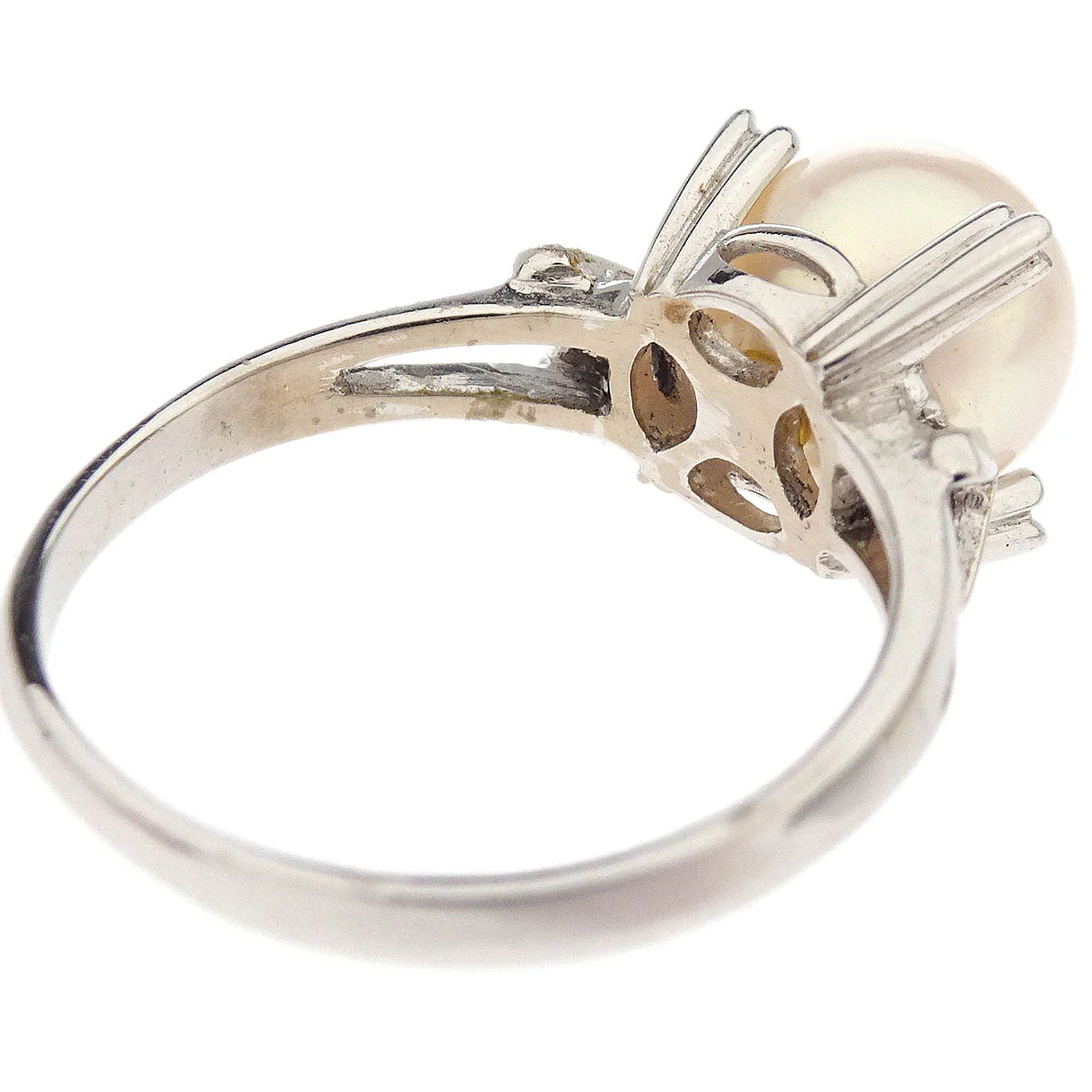 Mikimoto Ring 18K Genuine Pearl Silver #49 - Image 3