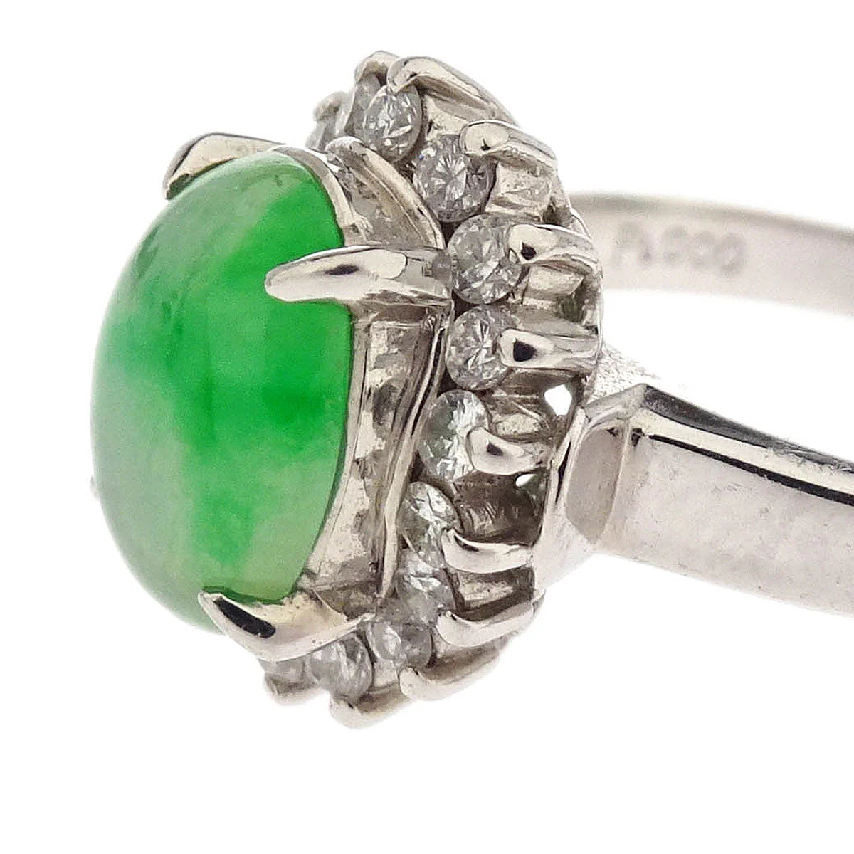 Ring Pt900 Jade Diamond Silver #50 - Image 2