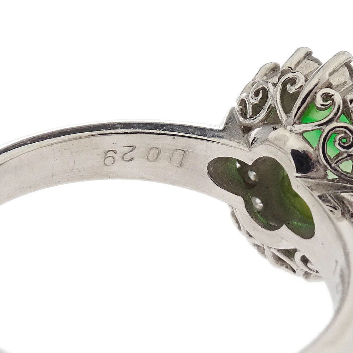 Ring Pt900 Jade Diamond Silver #50 - Image 4