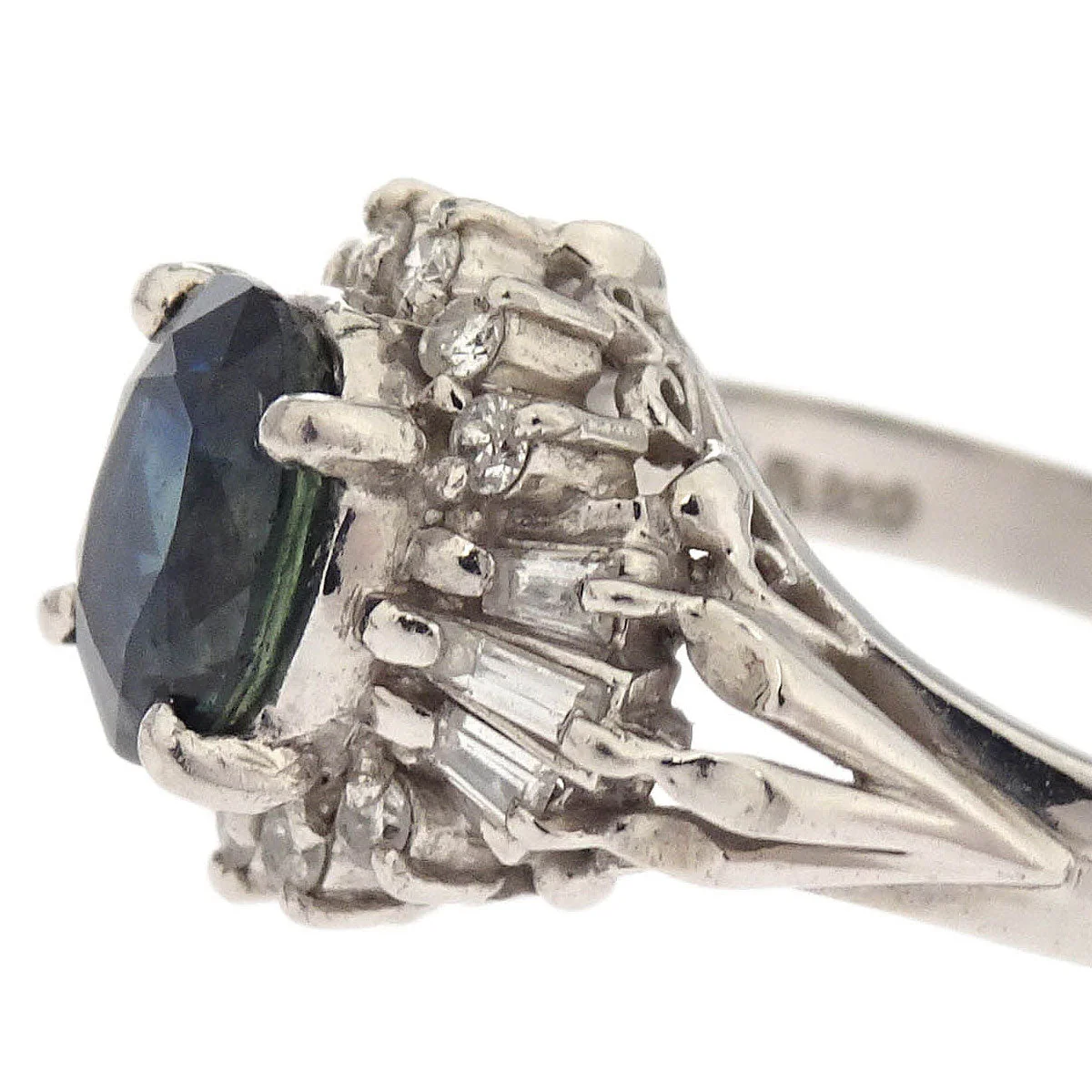 Ring Pt900 Sapphire Diamond Silver #50 - Image 2