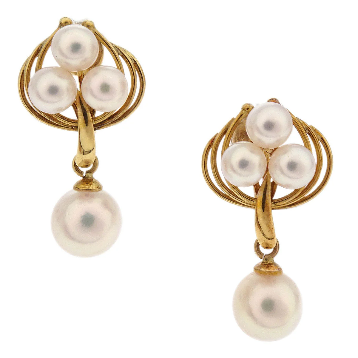 Dangle Earrings Clip-On Genuine Pearl Gold 18K