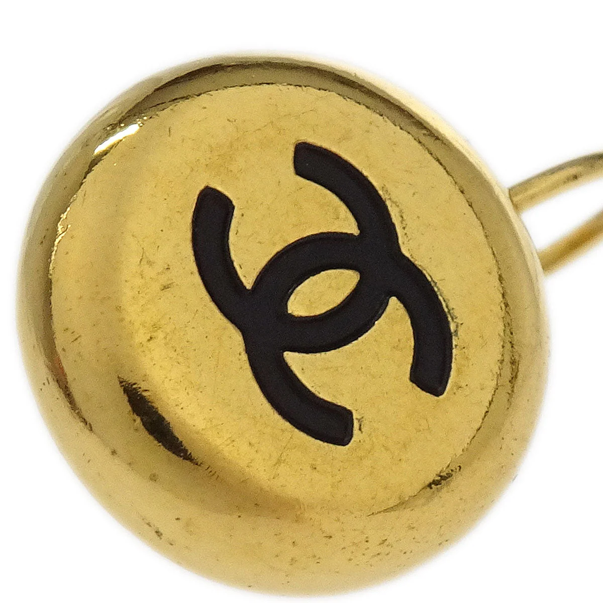 Chanel Button Earrings Gold Clip-On 97P - Image 2
