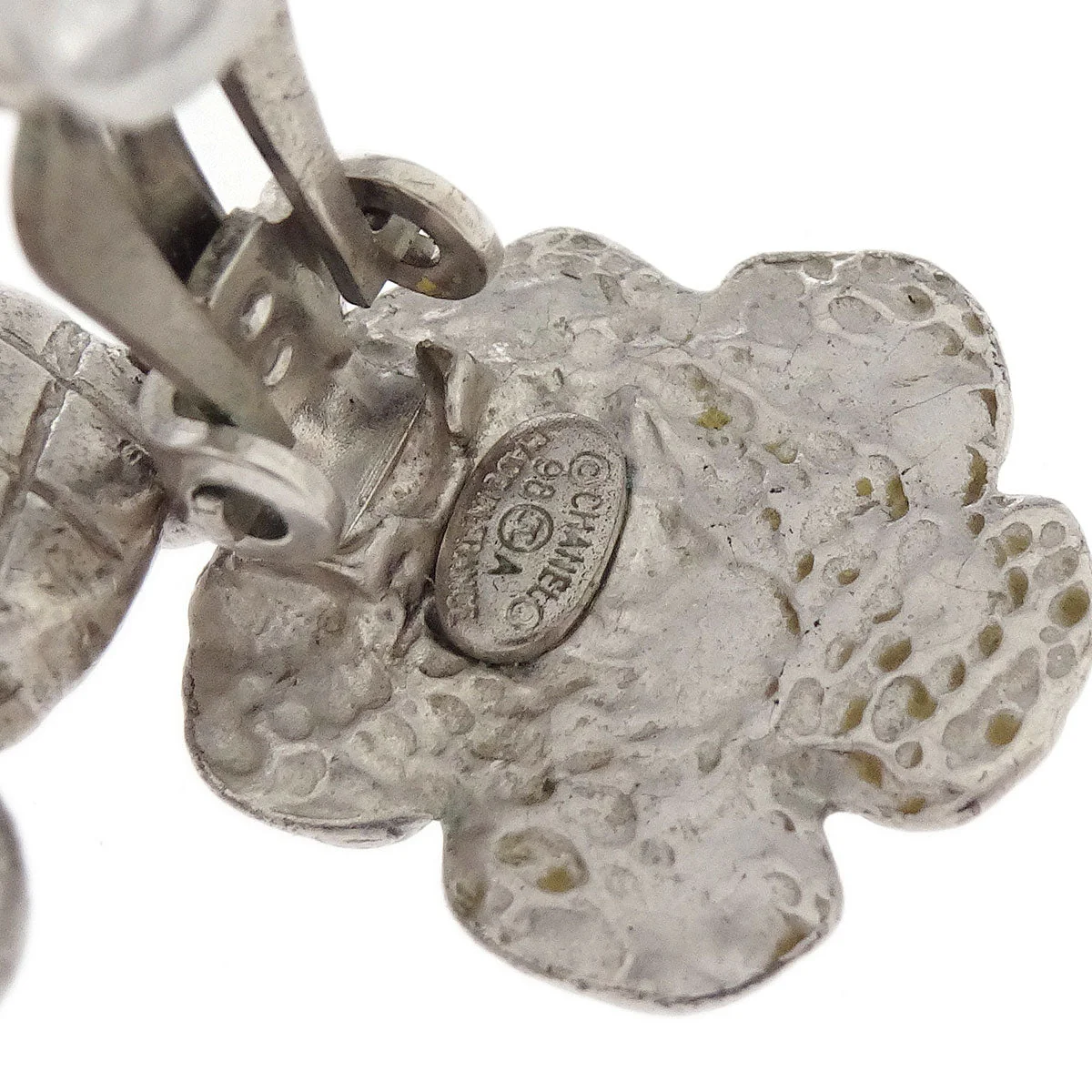 Chanel Flower Dangle Earrings Clip-On Silver 98A - Image 4