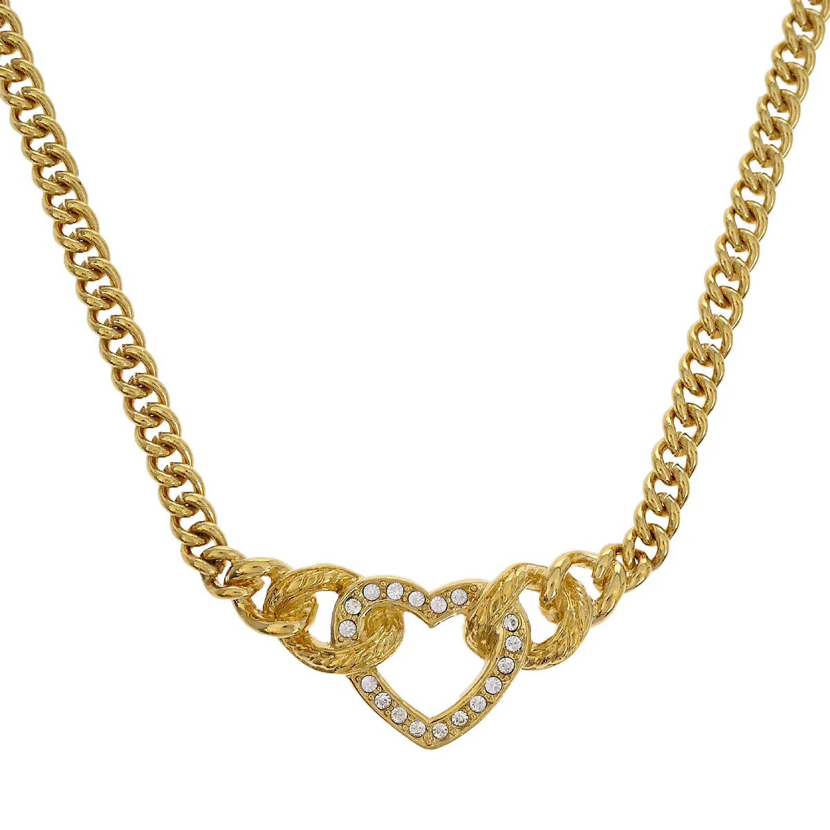 Christian Dior Necklace Pendant Gold Rhinestone