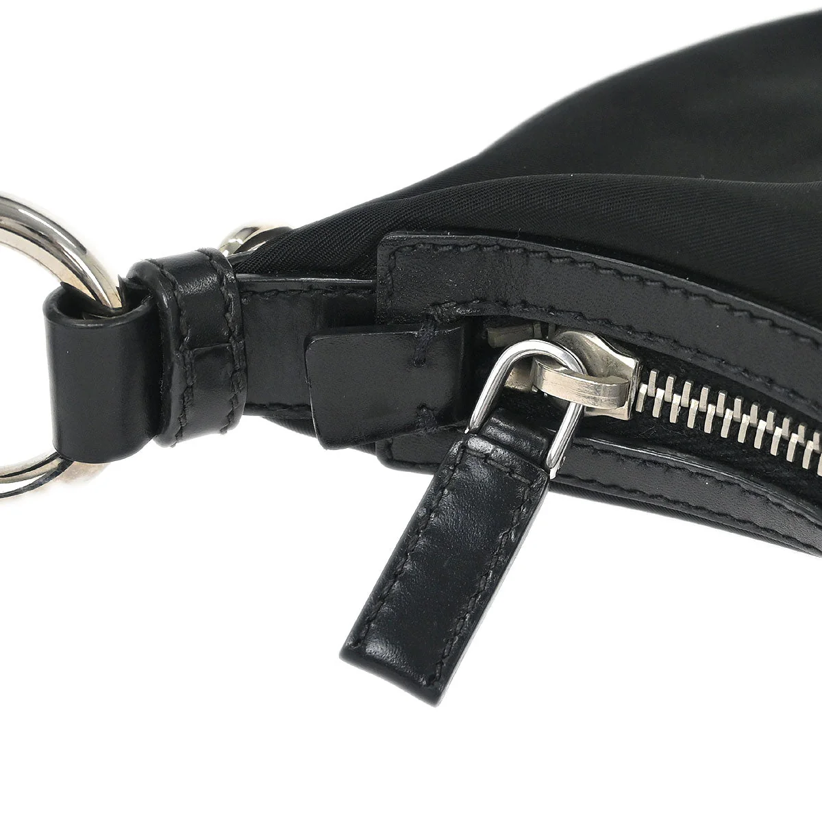 Prada Black Nylon Leather Hobo Handbag - Image 7