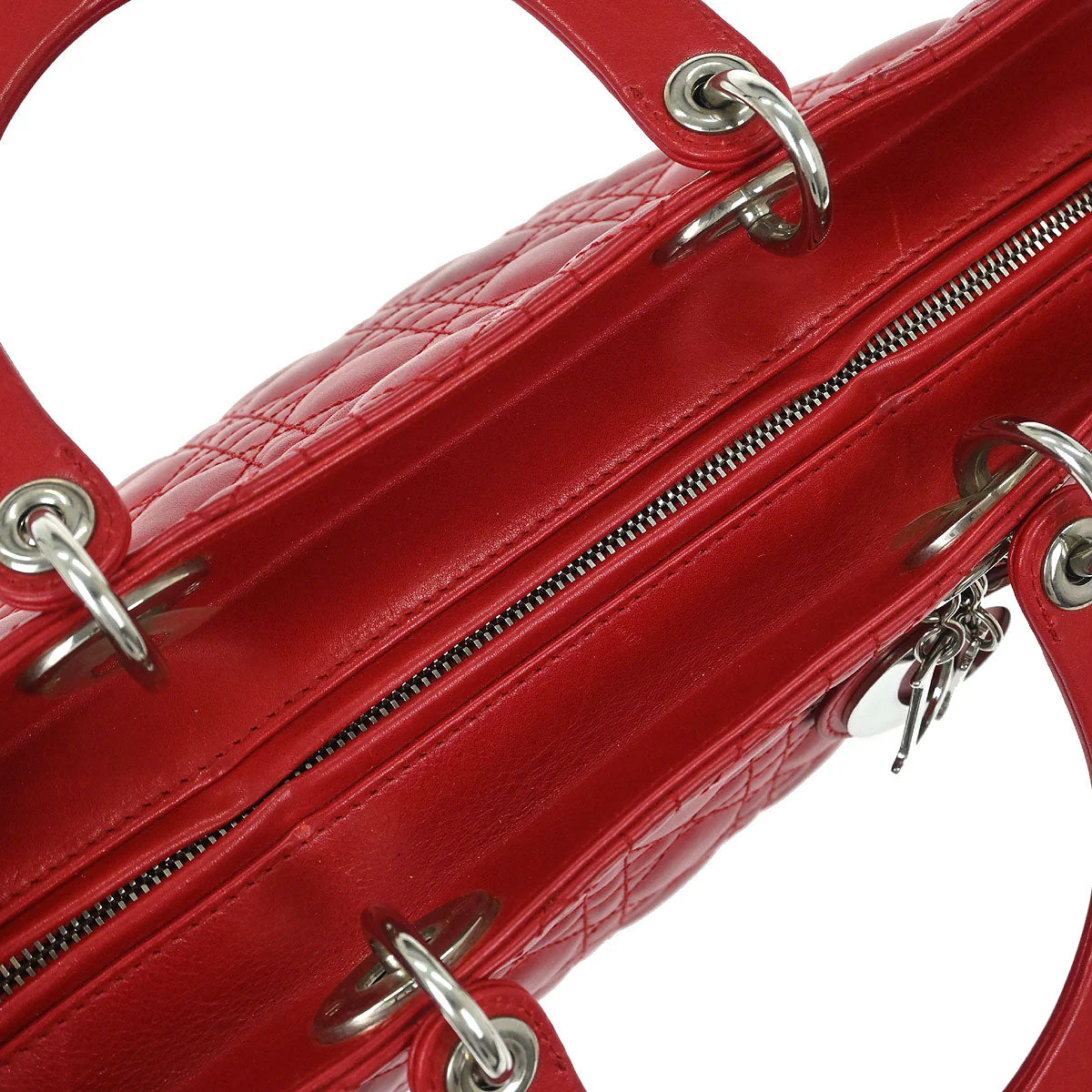 Christian Dior 2011 Red Lambskin Lady Dior Cannage 2way Shoulder Handbag - Image 4