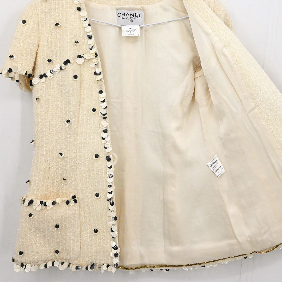 Chanel 1995 Single Breasted Collarless Jacket White #40 - Image 7