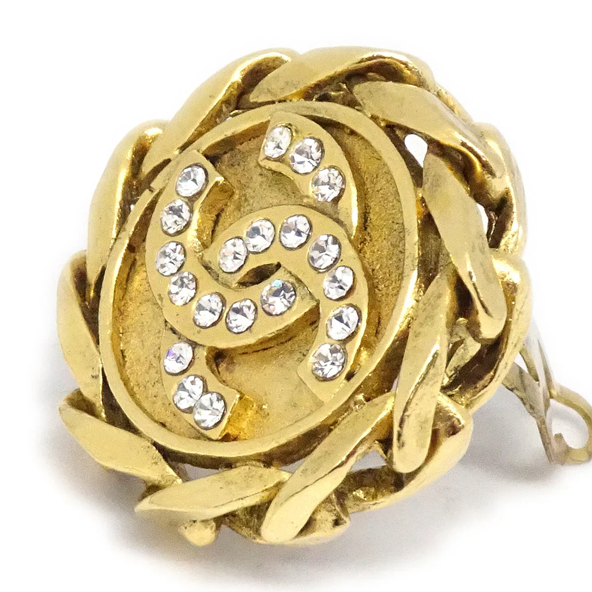 Chanel 1988 Crystal & Gold CC Earrings Clip-On - Image 2