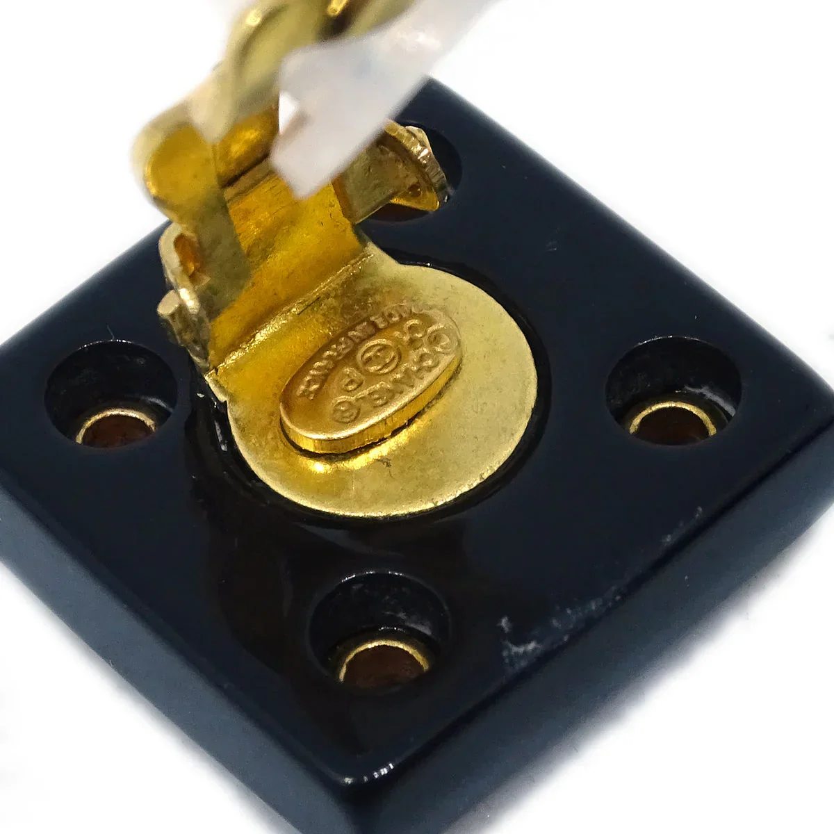 Chanel Square Earrings Clip-On Black 01P - Image 4