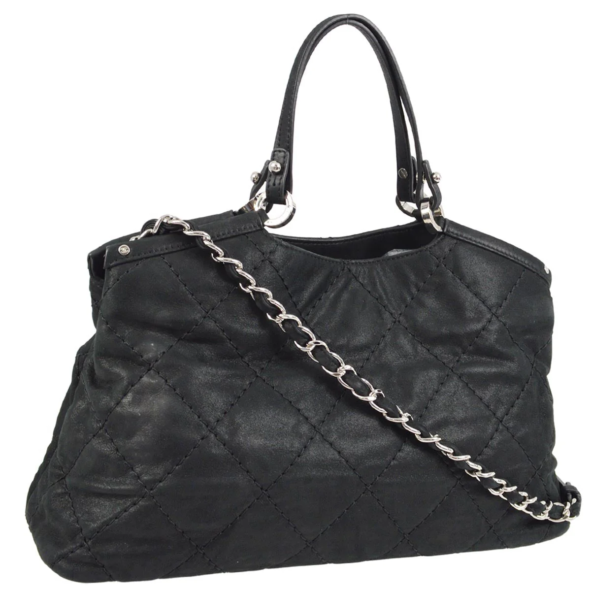 Chanel 2012-2013 Black Glitter Fabric Wild Stitch 2way Tote Handbag - Image 2
