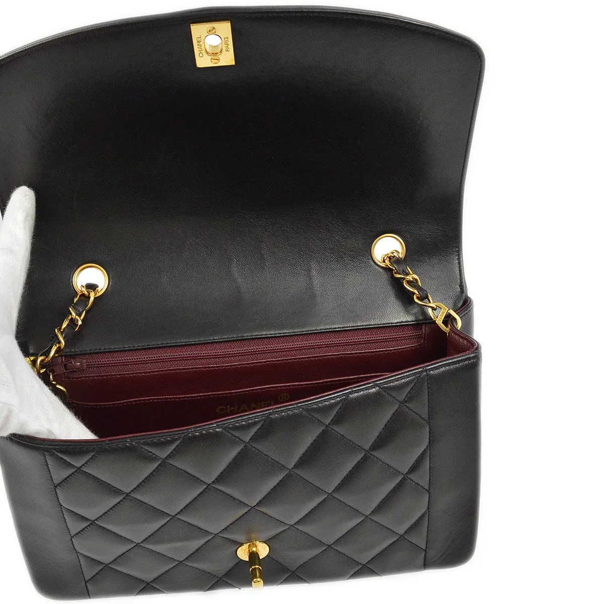 Chanel 1991-1994 Black Lambskin Medium Diana Shoulder Bag - Image 8