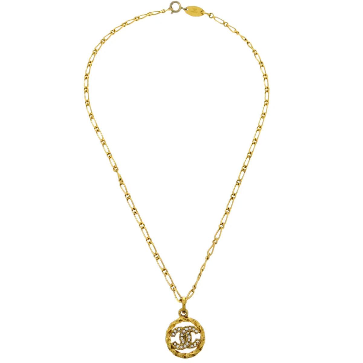 Chanel Medallion Pendant Necklace Rhinestone Gold 3438/1982 - Image 2