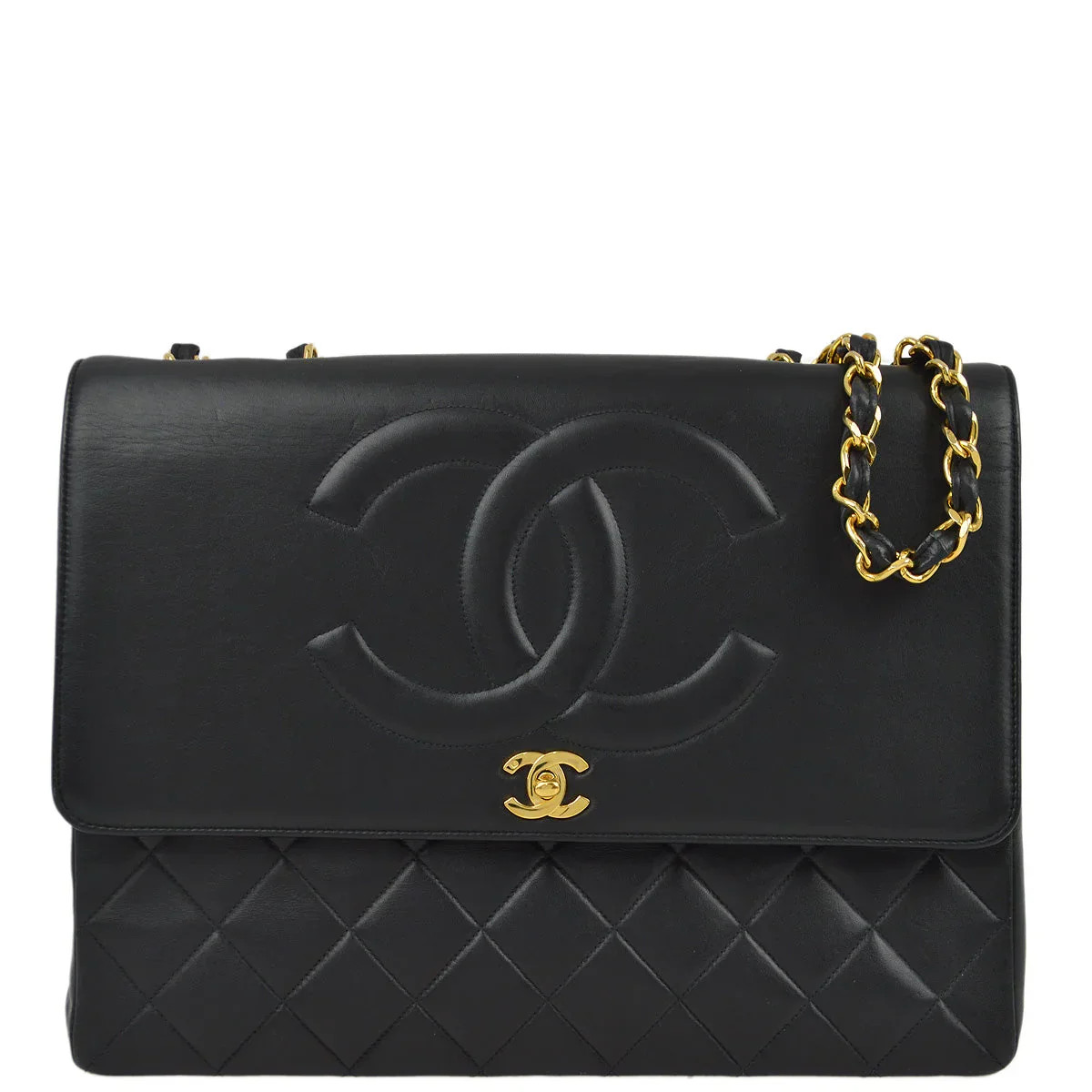 Chanel Black Lambskin Straight Flap Shoulder Bag