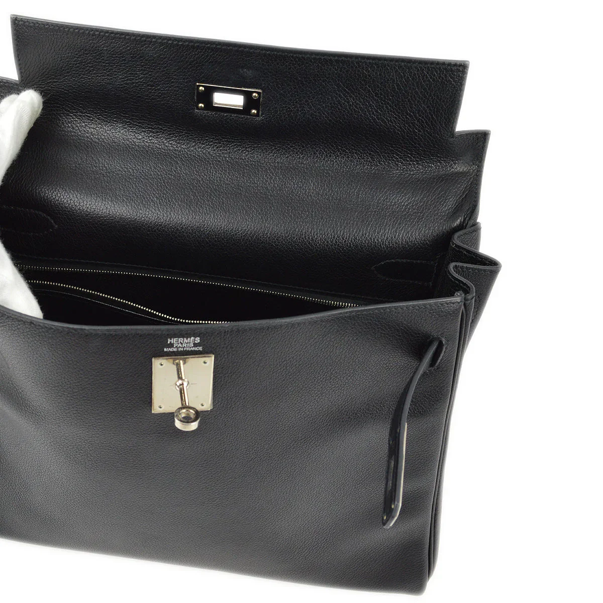 Hermes 2006 Black Evergrain Kelly 32 Retourne - Image 8