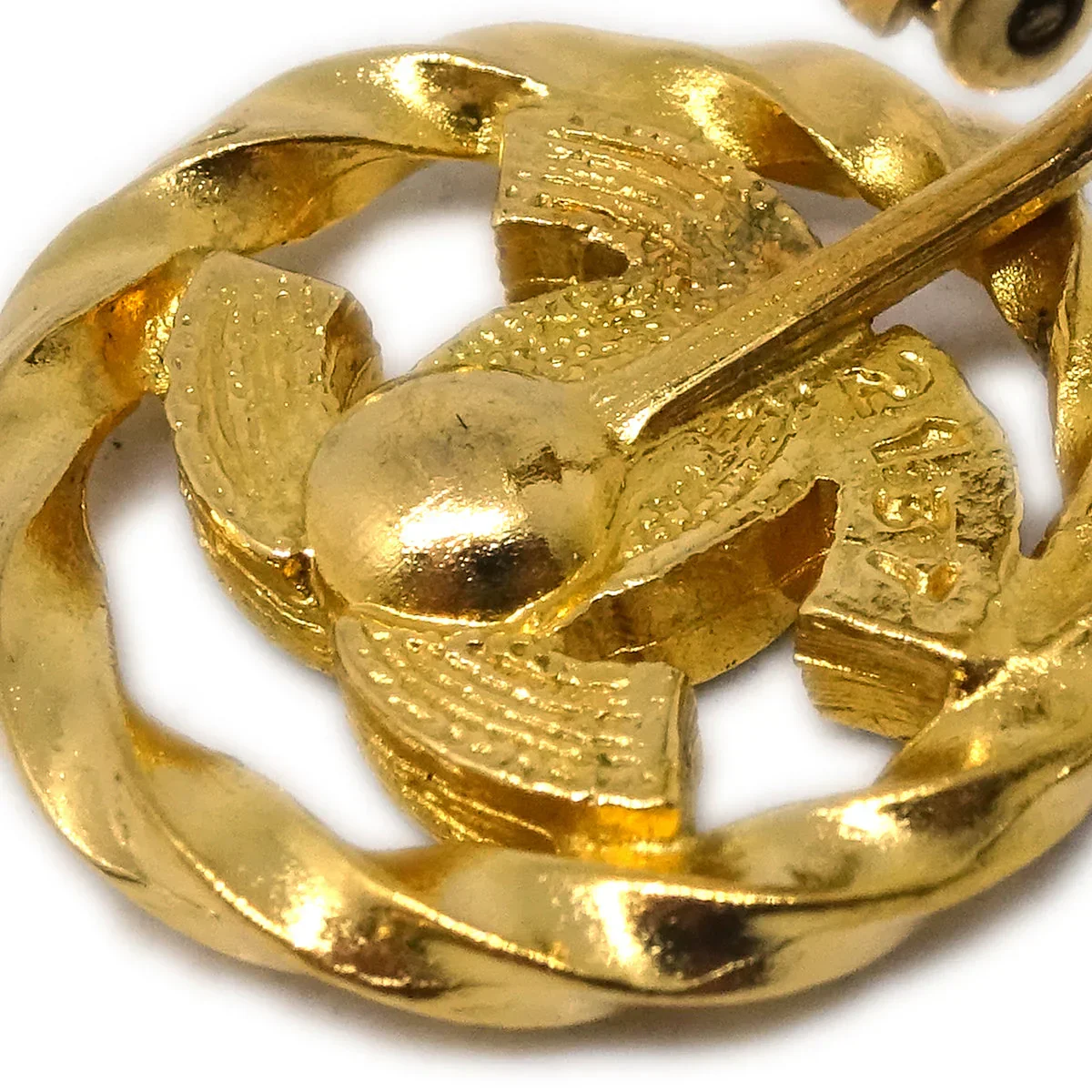Chanel Gold Button Earrings Clip-On Rhinestone 2137 - Image 4