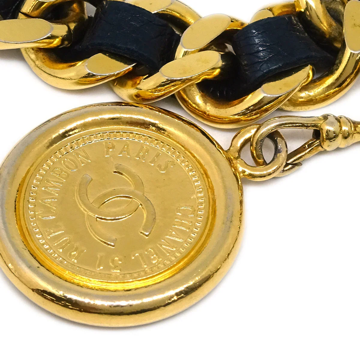 Chanel Gold Black Medallion Chain Belt Small Good - Image 2