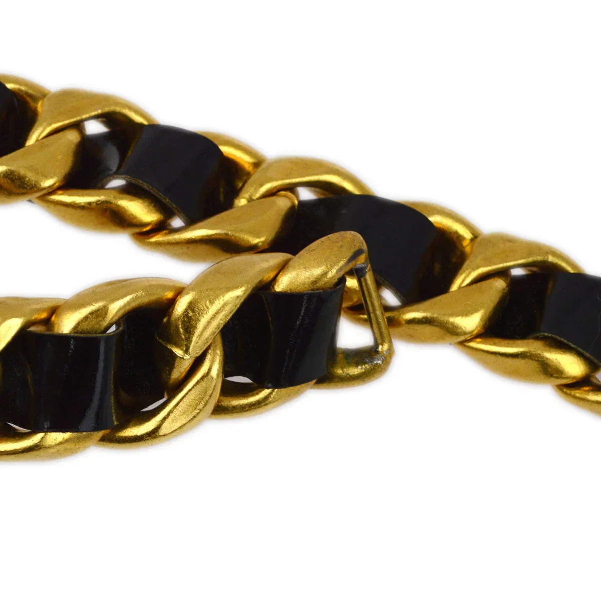 Chanel Gold Black Chain Belt Rhinestone 95P Small Good - Image 6